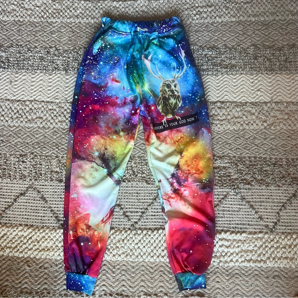 Galaxy Print Women's Joggers with Owl -Xl